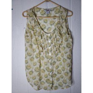 Roper Women Sz M Multicolor Floral Chiffon Sleeveless Blouse Button Front Ruffle
